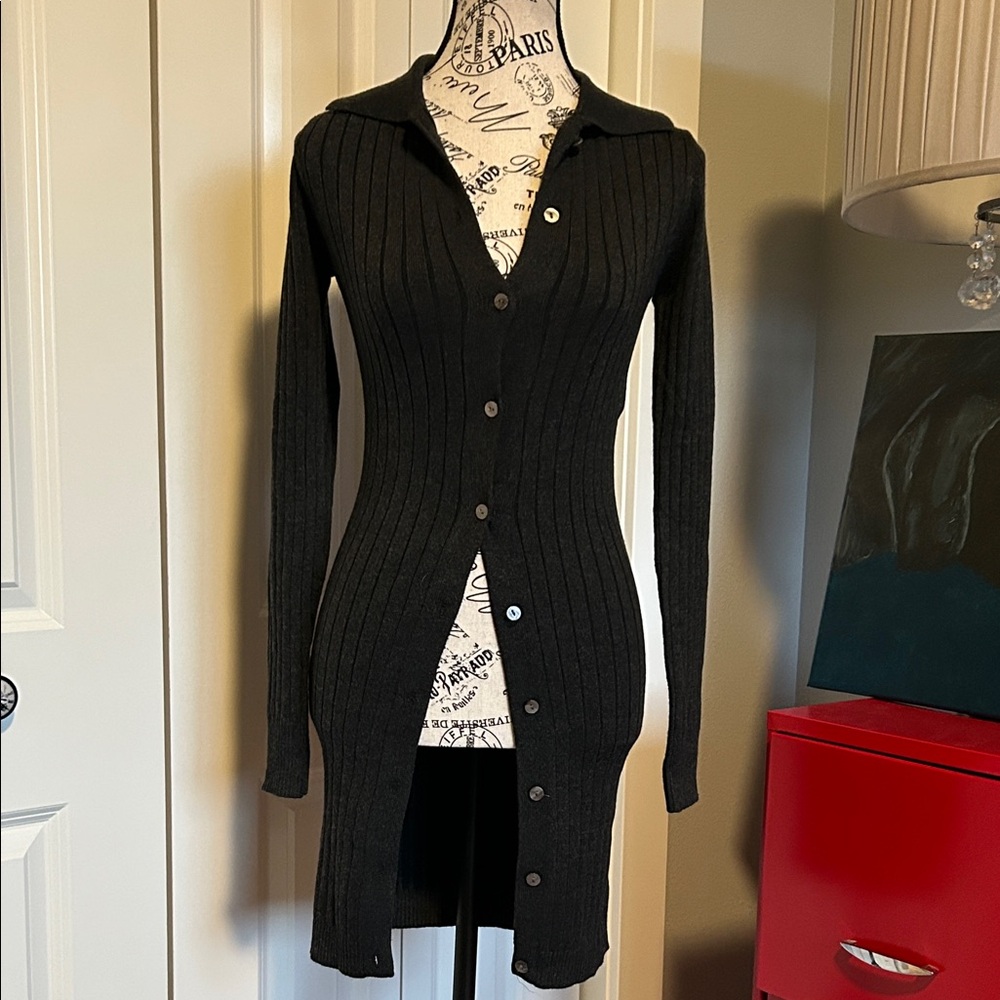 NWOT Charcoal Gray Ribbed Button-Up Women's Cardigan Sweater